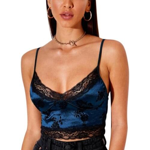 Women Summer Sexy Lace Jacquard Velvet Camisole Thin Spaghetti Straps Bodycon Slim Camis Tops