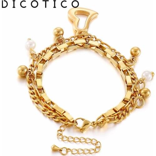 Creative Stainless Steel Ball Bracelets For Women Double Chain Lobster Charm Heart Mujer Bracelet Jewelry Wholesale Items 2021