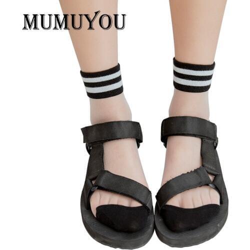 Women Striped Mesh Socks Sheer Lace Ankle Japanese Kawaii Sports Short Thin Transparent Girl Candy Colors Patchwork 914-A107