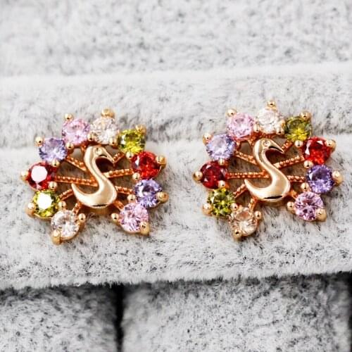Women Luxury Indian Jewelry 2019 Lotus Flower Earrings Fashion Bohemian Vocation Style Red Zircon Small Stud Earrings OBS3112