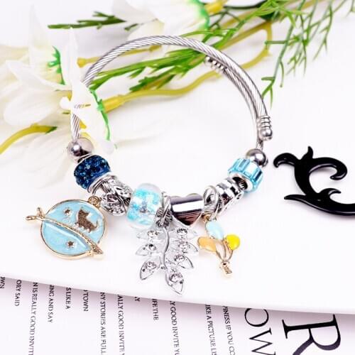 1 Pcs/Lot European and American Style Creative Personality Multi-element Crystal Pendant Leaf Adjustable bracelet