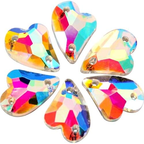 10x14mm 36pcs Crystal AB Heart Sew On Rhinestone Glass Strass Flatback Clear Sewing Rhinestones For Wedding Dress B0778