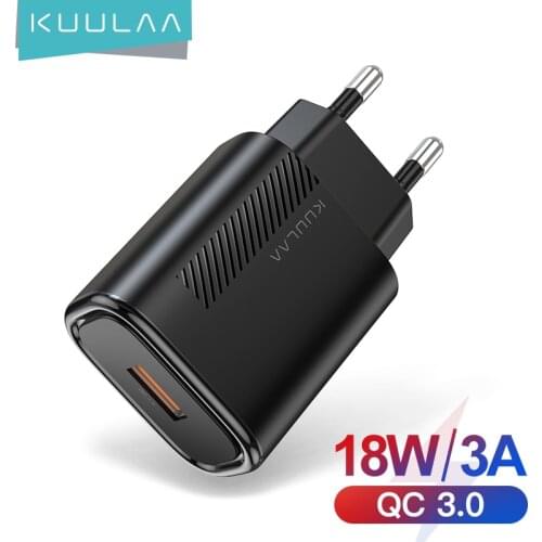 KUULAA Quick Charge 3.0 QC 18W USB Charger For Xiaomi Redmi Note 9 8 7 QC3.0 Fast Charging USB Wall Phone Charger For Samsung