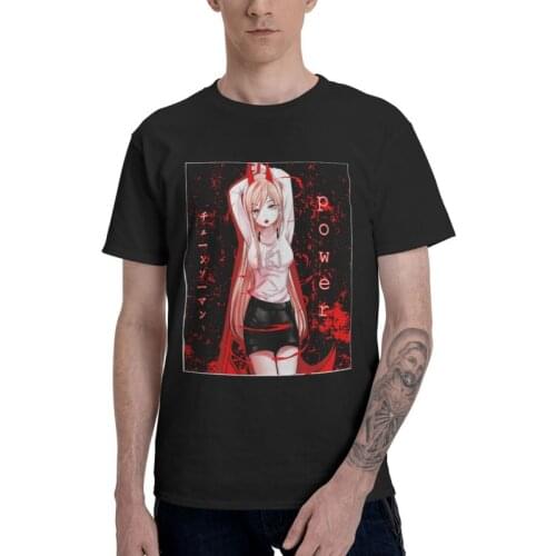 Chainsaw Man Power T-Shirts Men Fashion T Shirts Short Sleeve Anime Manga Tshirt 100% Cotton Tee Tops Clothes