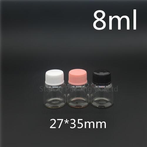 Free shipping 500pcs/lot diameter 27mm 8ml glass bottle Plastic cap for vinegar alcohol, carft/storage candy bottles