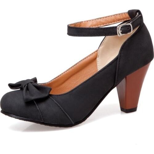 Big Size 11 12 13 14 15 16 17 ladies high heels women shoes woman pumps Butterfly-knotted, round-headed, single-shoe woman