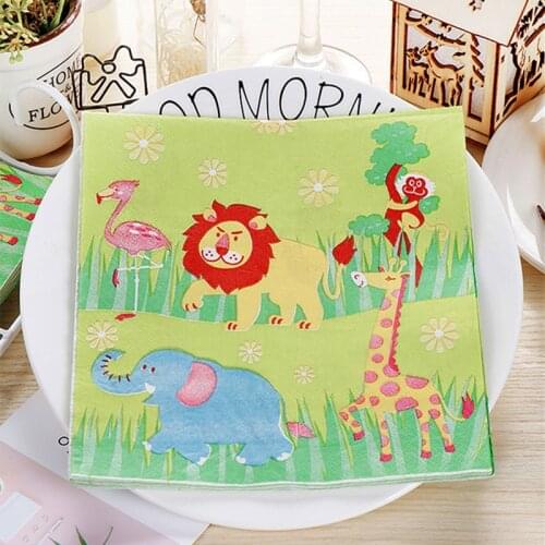 20Pcs/Pack Creative Animal Table Decoupage Paper Napkins Cute Lions Elephant Napkin Paper Tissue for Kids Birthday Party Decor