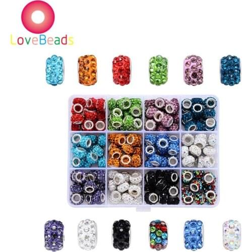 20Pcs Assorted Color Rhinestone Crystal Glass Stone Big Hole Beads Charms Fit Pandora Charms Bracelet Chain Stringing Jewelry
