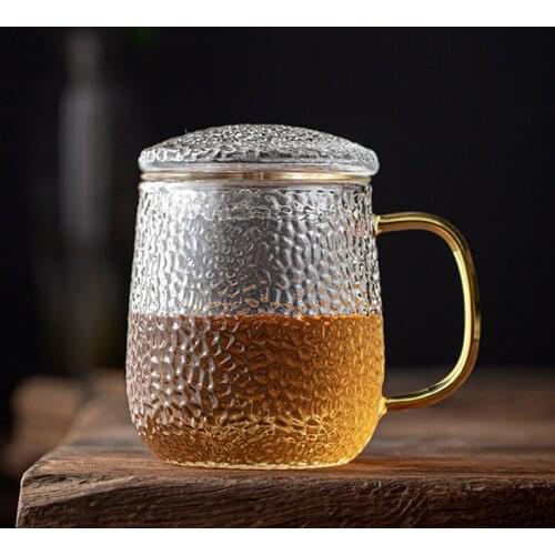 Tea Mug with Filter Lid 400ml Clear Glass Cup Chinese Kung Fu Teaware Teacup Flower Tea Cup Coffee Mugs Home Drinkware Crafts