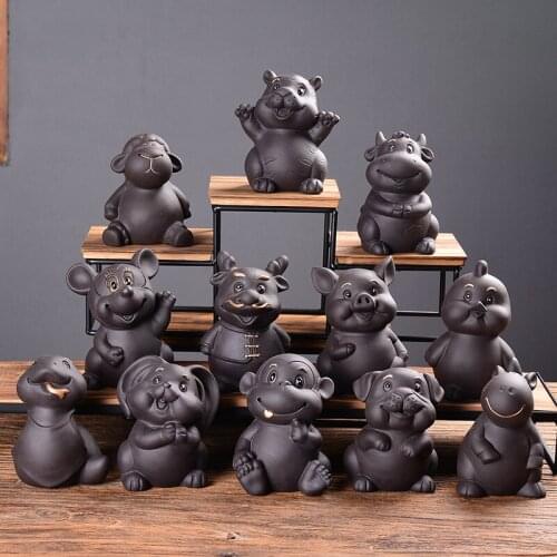 12 Chinese Zodiac Kung Fu Tea Pet Desktop Decoration Lovely Animal Dog Pig Dragon Tiger Horse Sand Tea Pet Purple Tea Accessory