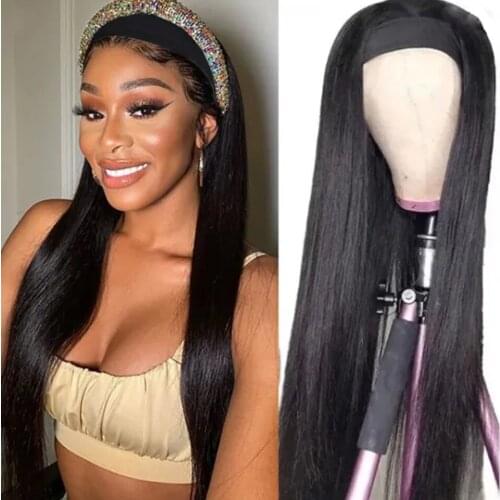 Desigirl 32Inch Headband Wig Human Hair Straight Brazilian No Glue Ombre Headband Human Hair Wig For Black Women Remy Wig 180