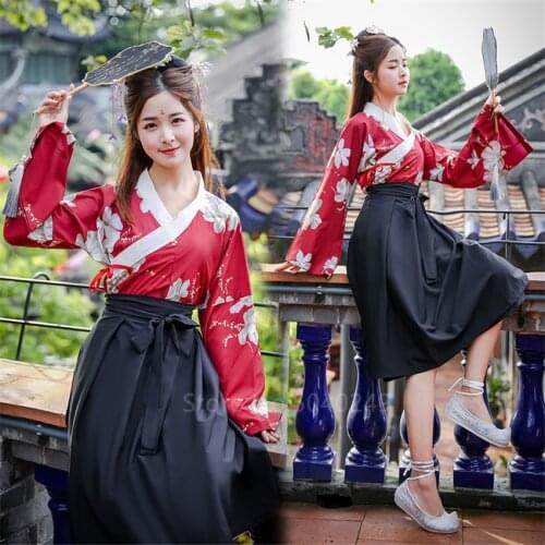 Kimono Floral Dress Woman Japanese Style Sakura Kawaii Girls Oriental Yukata Vintage Japan Party Haori Asian Clothes Top Skirts