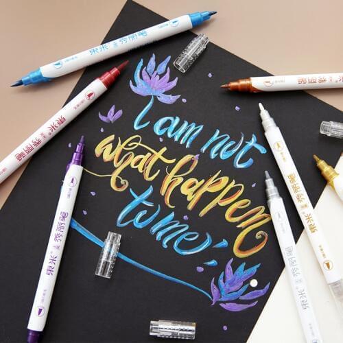 1pc Metallic Painting Marker Pen Pearl Color Art Markers Pen Student Journal Accessories Crafts Supplies Brush Pens