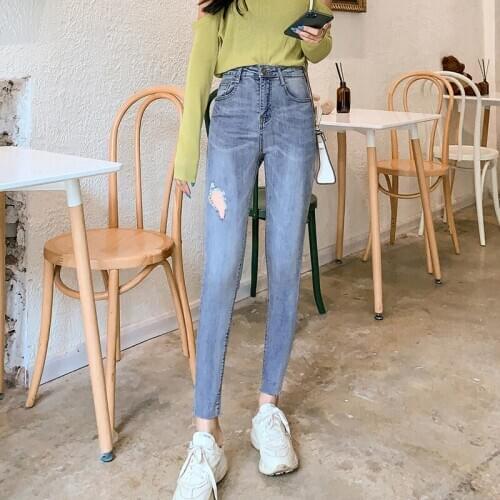 Mozuleva 2020 New Autumn Skinny Ripped Holes Women Denim Jeans Tassel High Waist Stretch Irregular Jeans Female Chic Bottoms