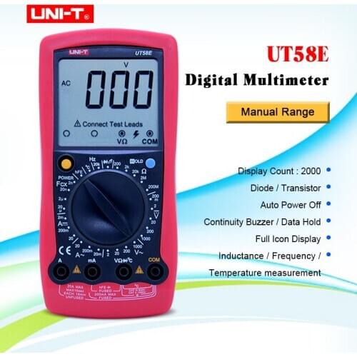 UNI-T UT58E General Digital Multimeters Full Icon LCD DisplayTemperature Frequency Capacitance Diode Transistor AC/DC Tester