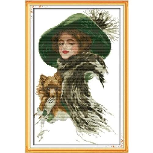 Lady with a pet cross stitch kit people 18ct 14ct 11ct count print canvas stitches embroidery DIY handmade needlework