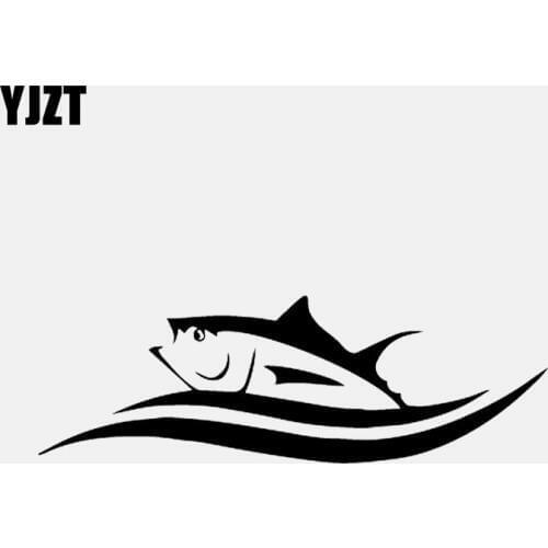 YJZT 17CM*5.6CM Vinyl Decals Cartoon Fish Tuna In Waves Car Sticker Black/Silver C24-0811