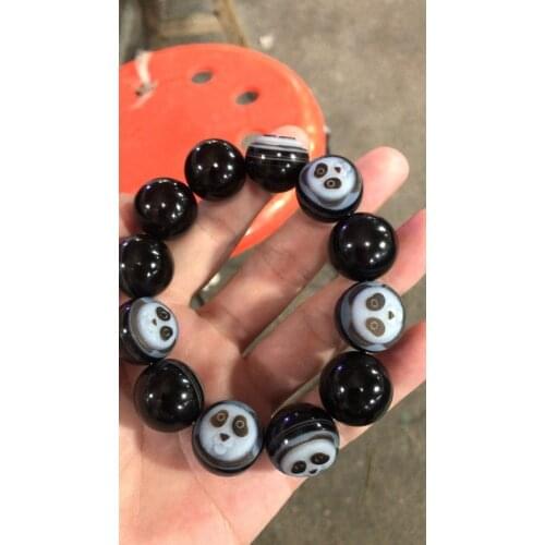 Natural black agate bracelet jade bracelets bangles the eight trigrams Pharmacist dog jade round beads jade jewelry 14mm