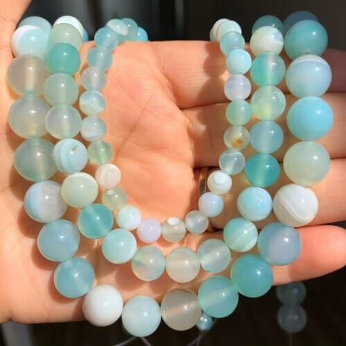 Natural Light Blue Stripe Sardonyx Agates Stone Beads Smooth Loose Spacer Beads For Jewelry Making Diy Charm Bracelet 6 8 10mm