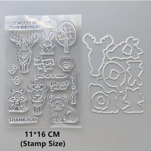 2021 New Owl Deer Rabbit Clear Stamps and Metal Cutting Dies DIY Scrapbooking Embossing Album Seal Template Punch Stencils