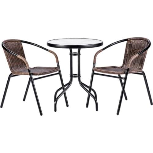 Patio Dining Set Round Glass Table with 2 Patio Folding Chairs,for Garden,Backyard, Tempered Glass Tabletop with Umbrella Hole