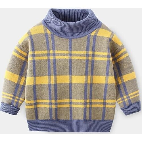 Autumn Baby Boys Sweaters Baby Plaid Turtleneck Sweater Childrens New Knitting Sweater for Boy 3-8 Y Kids Clothing Outwear Tops