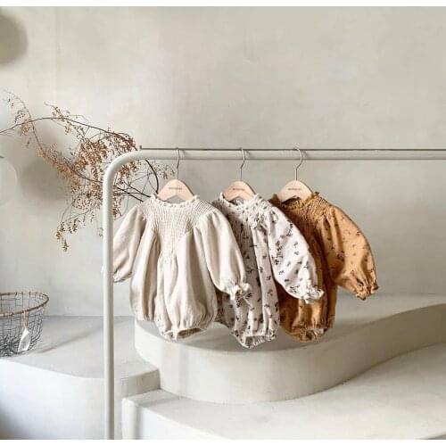 2021 Autumn Baby Clothing Toddler Newborn Girls Princess Flower Long Sleeve Pleated Romper Jumpsuits Headband Casual Outfits