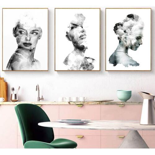 Modern Style Girl Poster Nordic Black and White Canvas Painting Poster Print Decor Wall Art Pictures For Living Room Bedroom