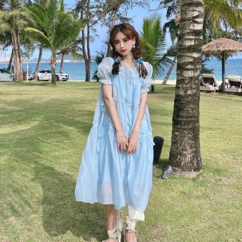 Mori Style lolita dress Sweet Super Fairy Tree Fungus-like Lacework Puff Sleeve Dress Childrens Two-Piece Set 2021summer New