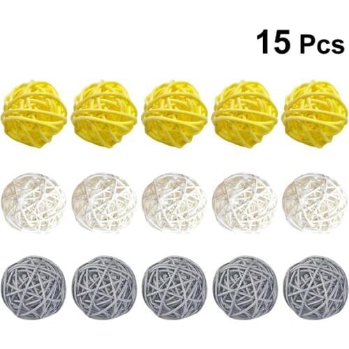 15pcs Weave Rattan Ball DIY Crafts Decorative Ball Layout Supplies Simple Vine Ball for Party Wedding Decor (Yellow White Grey)