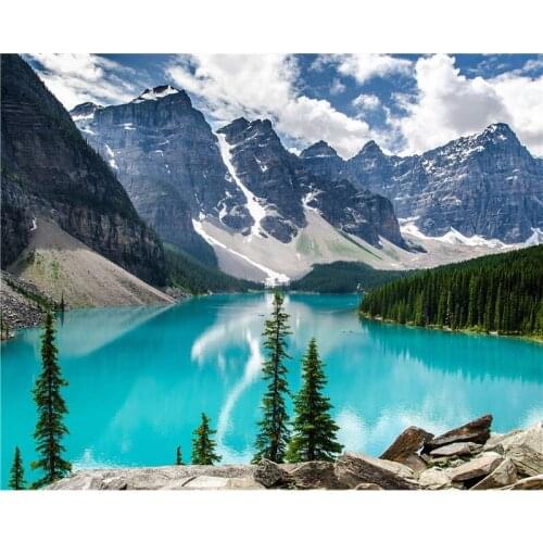 FULL Square DIY Diamond Painting Cross Stitch Beautiful Natural Landscape Diamond Embroidery 5D Ice Mountain & Lake,Trees Mosaic