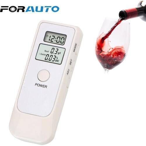 FORAUTO Alcohol Breath Tester Backlight LCD Screen Breathalyzer Alcohol Detector Portable With LCD Clock Breathalyser Device