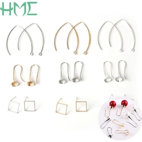 Rhodium/Gold/Silver Simple Copper Ear Wires Stud Earring Hooks Clasps For DIY Beads Charms Earrings Jewelry Making Handmade