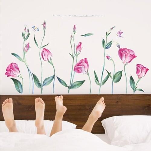 Romantic Pink Flower Self-adhesive Wall Stickers Bedroom Living Room TV Background Decor Landscaping Decorative Mural Decals
