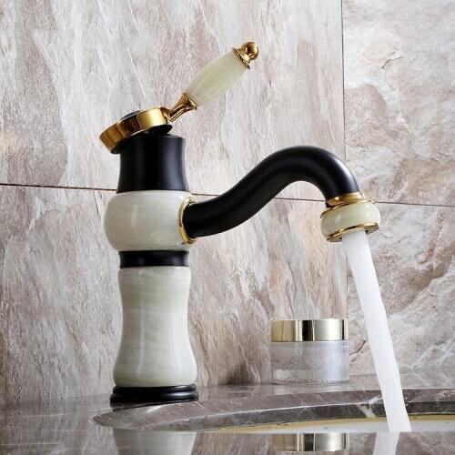 Black and gold Luxury brass and jade Single-Handle Bathroom sink Faucet Basin mixer tap