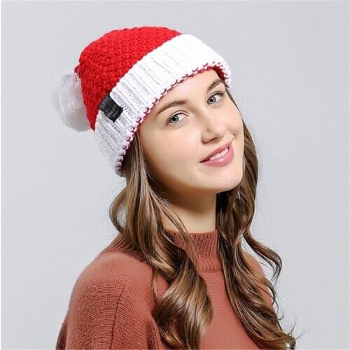 Adults Christmas Hat Christmas Woolen Cap Solid Color Earmuffs Hat Knit Cap for Women and Men