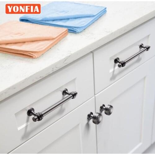 YONFIA 3644BBN Luxury Black Brushed Nickel Vintage Kitchen Cabinet Pull Handle Knobs for Furniture Dresser Pull Handles