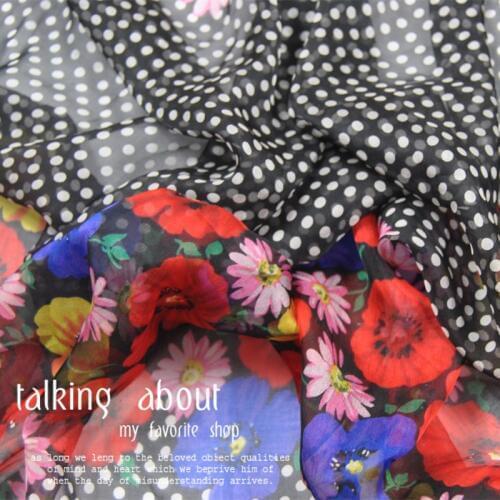 LEO&LIN Black with navy blue bottom 100% silk chiffon dress spring summer thin transparent fabric (1 meter)