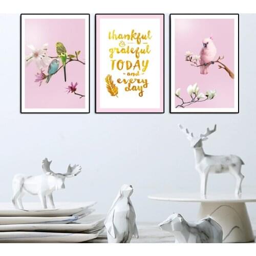 Nordic Modern Style Pink Beautiful Time Dusk Flowers Canvas Painting Bird Posters And Prints Wall Pictures For Living Room Decor