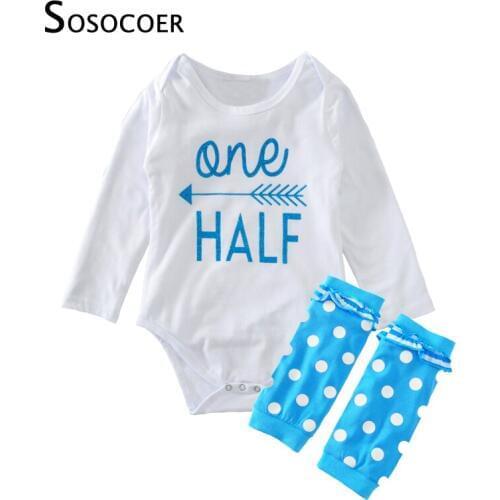 SOSOCOER Girl Clothing Set Letter Arrow Romper+Polka Dot Leg Warmers 2pcs Girls Clothes 2017 Autumn Cute Kids Baby Clothing Sets