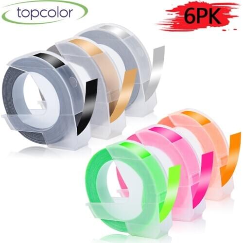 Topcolor PVC Embossing Printer Ribbon 9mm Fit Dymo 3D Label Tape for Dymo Label Printer 15447 1575 17266 1880 DIY Labeller Maker