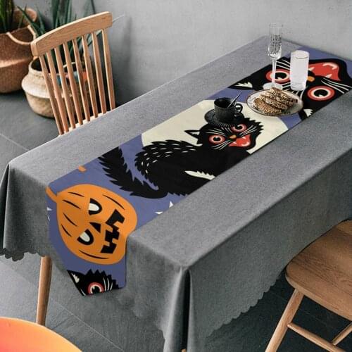Vintage Spooky Cats and Halloween Pumpkins Table Runner and Mats Decor Double-Sided Table Cloth Runner for Wedding Party Holiday
