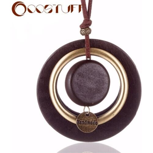 2021 Vintage Woman Neck Chokers Necklace Fashion Jewelry Wooden Pendant "Handmade" Long Necklace for Women collares mujer kolye