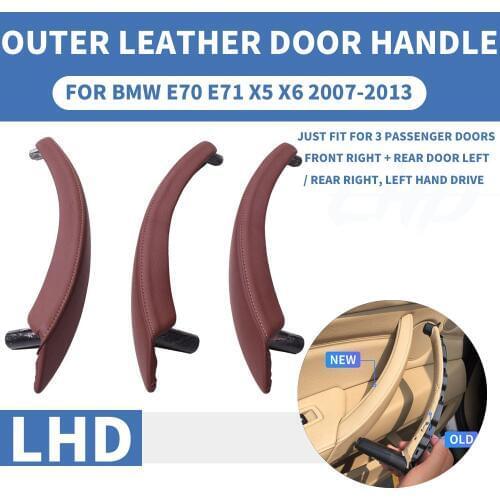 LHD RHD Car Interior Inner Left Right Passenger Door Pull Handle Trim Panel Outer Leather Cover For BMW E70 E71 X5 X6 2007-2013
