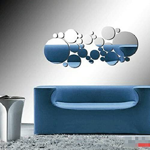 28 Pcs Dots Mirror Tile Stickers Wall Decals Acrylic DIY Self Adhesive Mosaics Home Decor-Silver