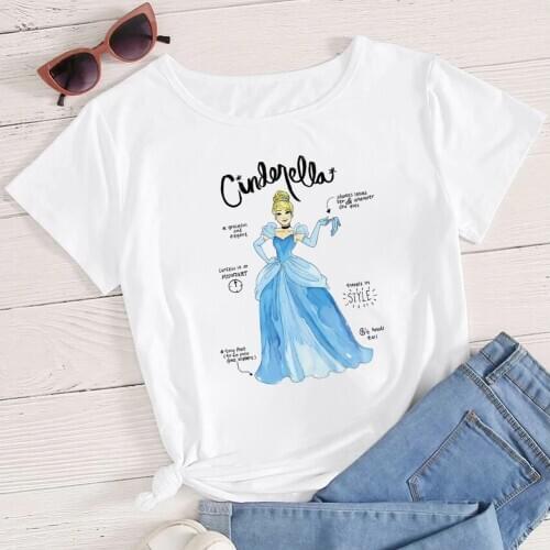 Harajuku Women T shirt Cinderella Disney Princess Print Casual Short Sleeve For Girls Shirts Summer Loose Fashion New Female Top