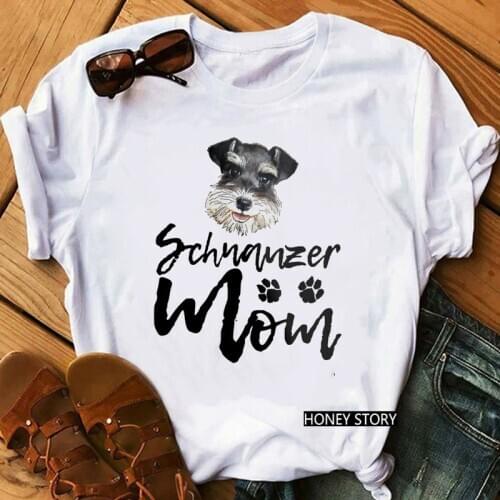 Schnauzer Mom T shirt Women Vintage White Dog Lover Gift Tee Shirt Femme Summer Tops Graphic Tshirt Camisas Mujer T-shirt