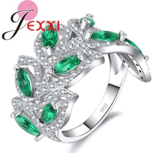 Novel Cubic Zirconia Green Leaf 925 Sterling Silver Rings for Women Wedding Finger Jewelry Anel Feminino