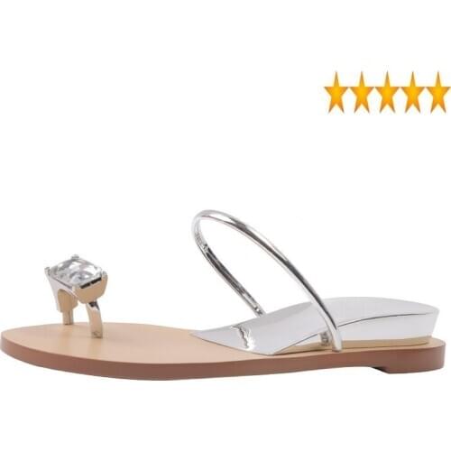 Summer New Rhinestones Flat Women Outdoor Height Increasing Sandals Leisure White Silver Beach Slippers Flip Flops