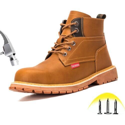 Winter Martin Boots Mens Steel toe Protective shoes Puncture Proof Waterproof Leather Breathable Non-slip Safety Work Shoes